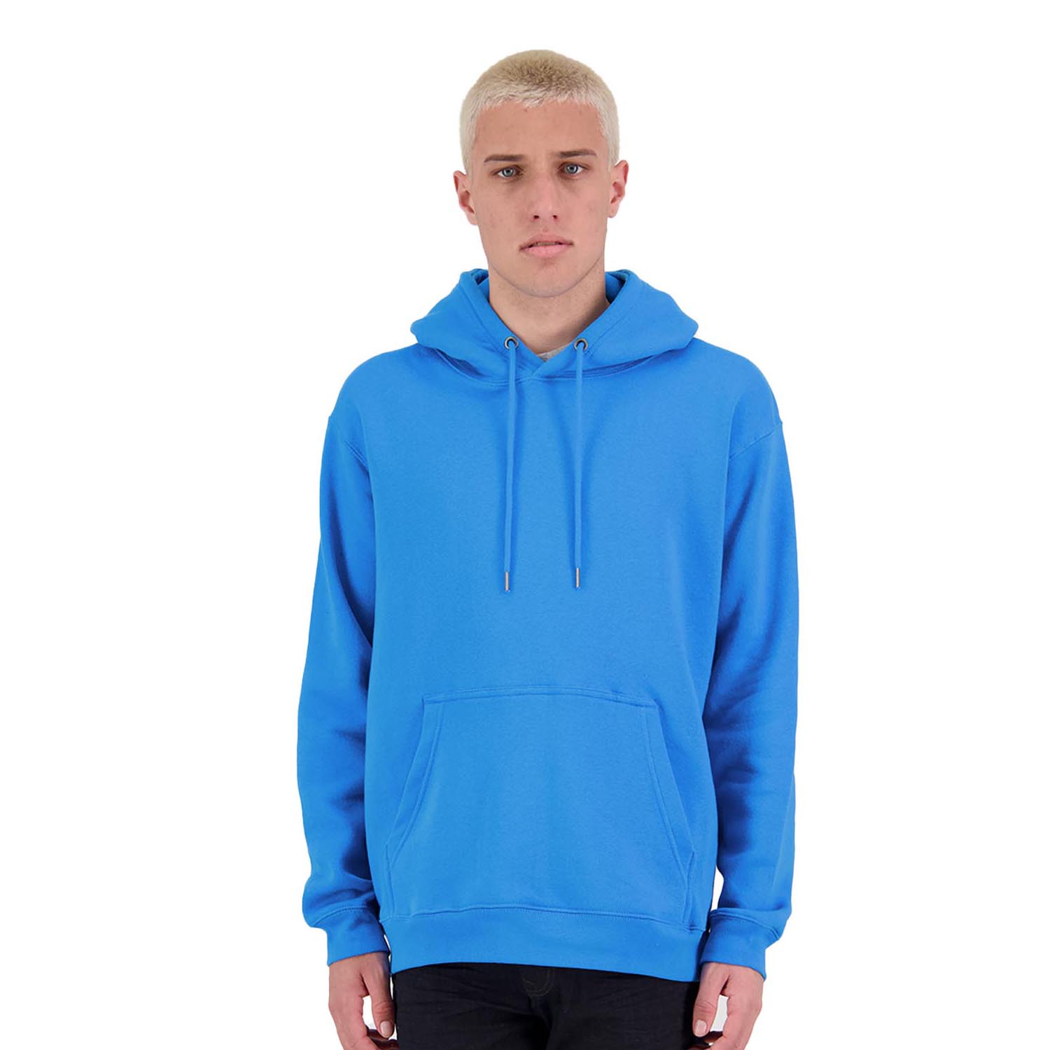 Mens Origin Hoodie in Model shot front. 80% cotton, 20% recycled polyester.