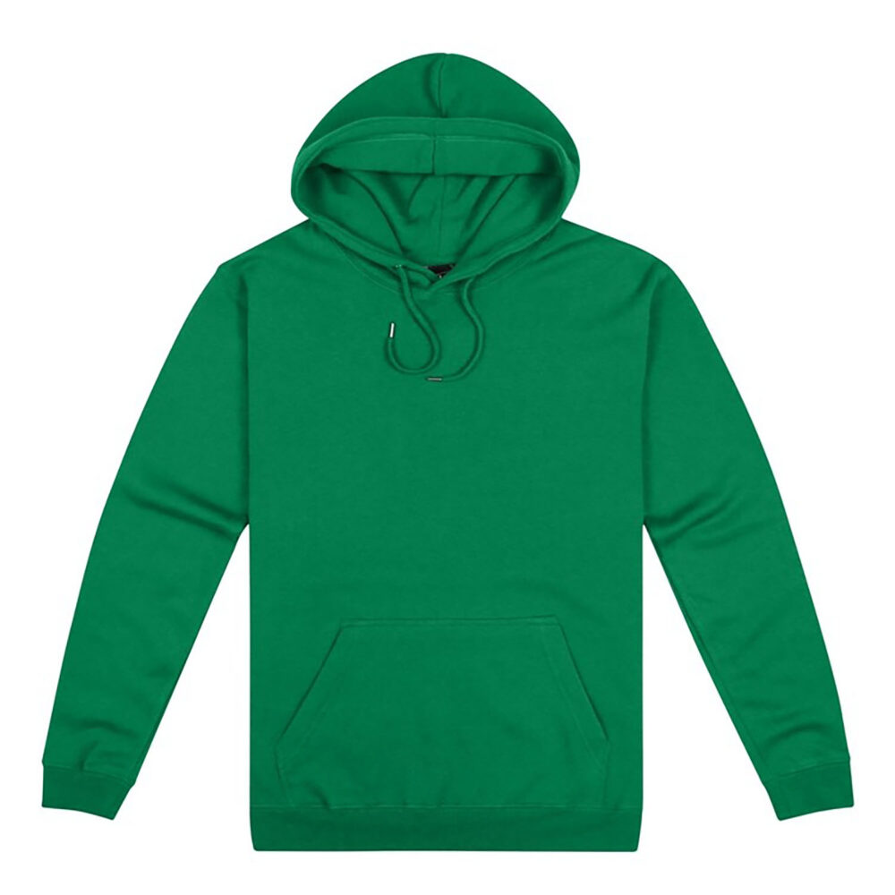 Mens Origin Hoodie in Kelly Green. 80% cotton, 20% recycled polyester.