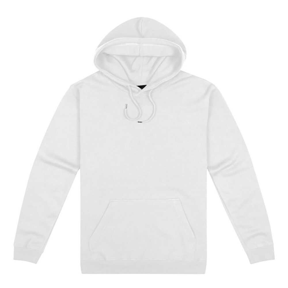Mens Origin Hoodie in White. 80% cotton, 20% recycled polyester.